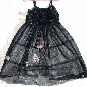 Cat & jack black dress sequin top tulle with sequins and fuzzy balls sewn in 6x